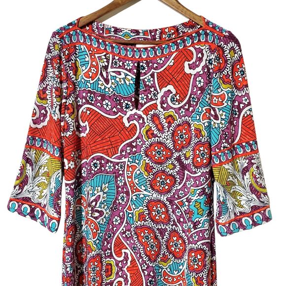 Donna Morgan A-Line Dress Size 10 Boat Neck 3/4 Sleeve Floral Bohemian Women - Picture 2 of 9